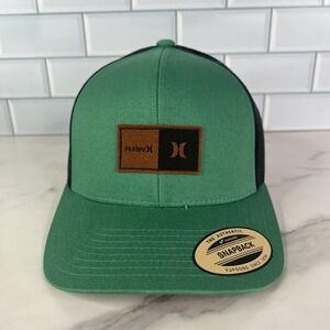Hurley Hat Cap Snap Back Trucker Green Black Mesh Patch Golf Mens One Size